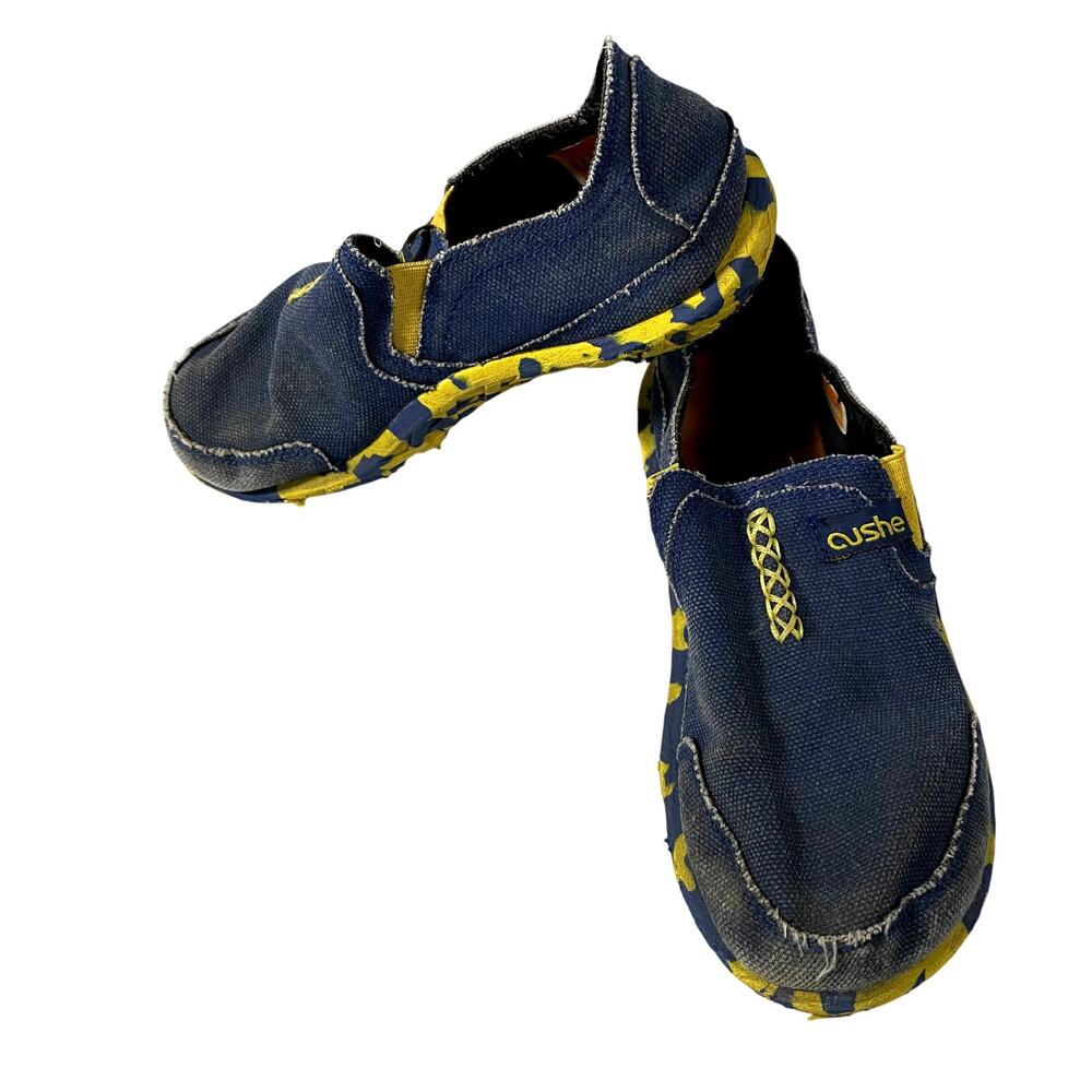 Cushe Slipper Slip On Blue Yellow Camo Casual Canvas Shoes Youth Size 4